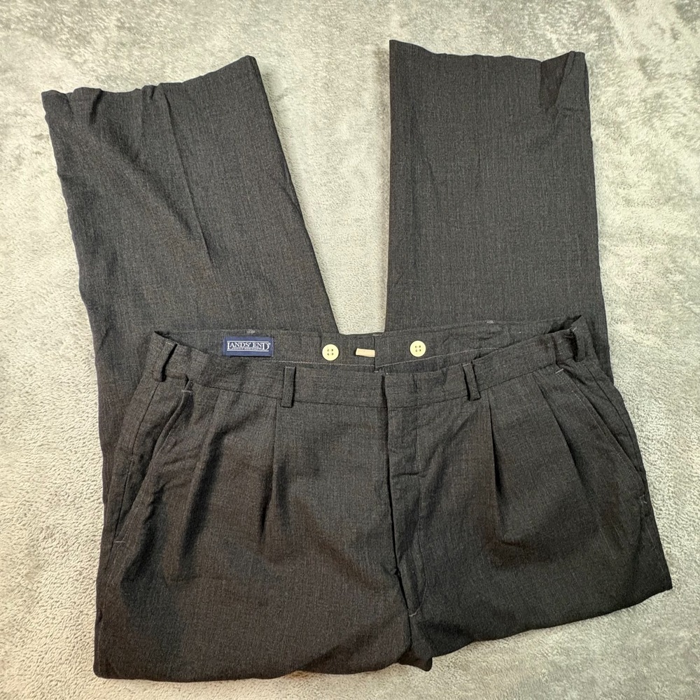 VTG Lands End Direct Merchants Men's 40.5x28 Gray Wool Pleated Dress Pants USA